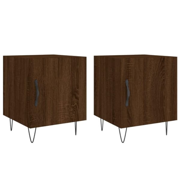 vidaXL sengeborde 2 stk. 40x40x50 cm konstrueret træ brunt egetræ