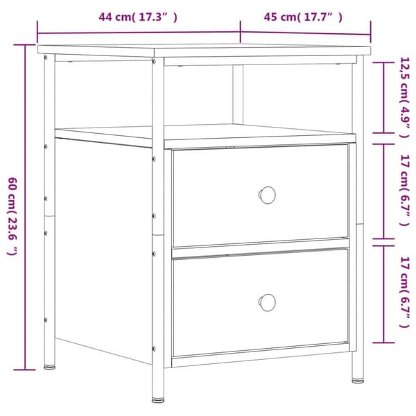 vidaXL Nattbord brun eik 44x45x60 cm konstruert tre