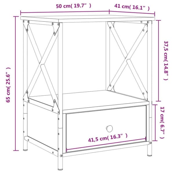 vidaXL sengebord 50x41x65 cm konstrueret træ grå sonoma-eg