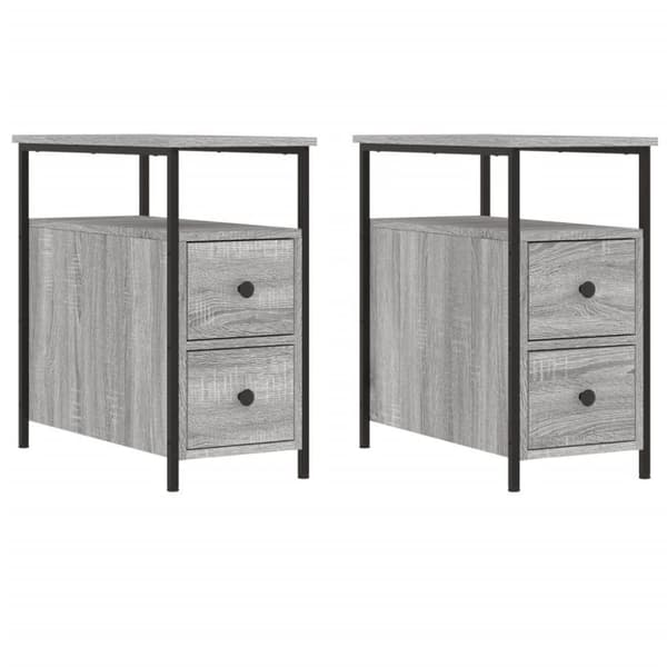 vidaXL sengeborde 2 stk. 30x60x60 cm konstrueret træ grå sonoma-eg