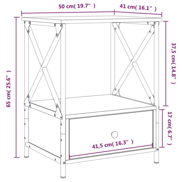 vidaXL Yöpöydät 2 kpl savutammi 50x41x65 cm tekninen puu