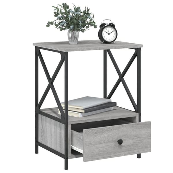 vidaXL sengeborde 2 stk. 50x41x65 cm konstrueret træ grå sonoma-eg