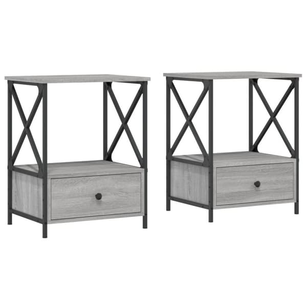 vidaXL sengeborde 2 stk. 50x41x65 cm konstrueret træ grå sonoma-eg