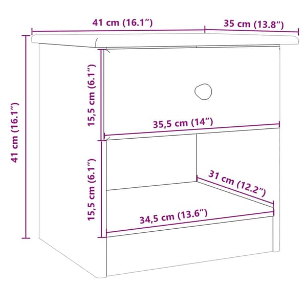 vidaXL Nattbord ALTA hvit 41x35x41 cm heltre furu