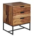 Miniatyrbillede 1 af 7: Rootz sengebord massivt sheesham træ - metal 50x40x65 cm sengebord boxmadrasser - Design sengebord med 3 skuffer - Industrielt sengebord med opbevarin