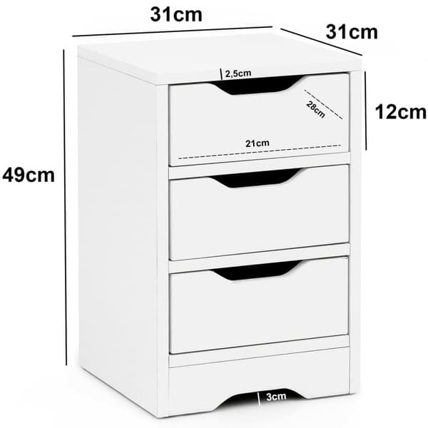 Rootz nattkonsol 31x49x31 cm vit matt med 3 lådor - Vitt sängbord med förvaringsutrymme - Sängbord Simple Modern - Nattduksbord Klein - Sängbord sovru