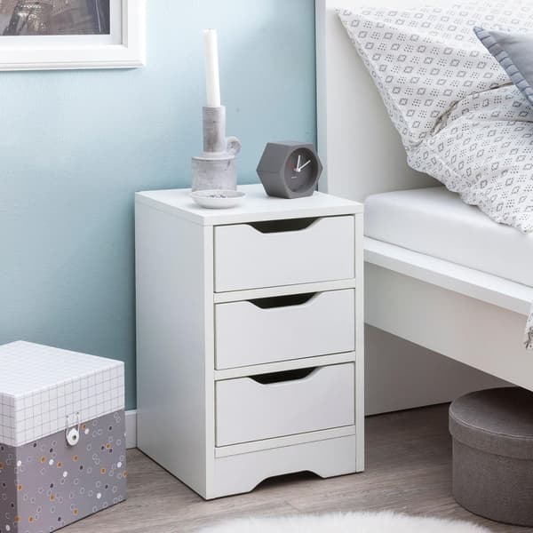 Rootz nattkonsol 31x49x31 cm vit matt med 3 lådor - Vitt sängbord med förvaringsutrymme - Sängbord Simple Modern - Nattduksbord Klein - Sängbord sovru