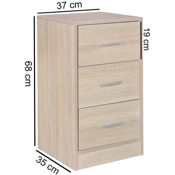 Rootz wood Modern skänk med 3 lådor sonoma - Design Nattduksbord 37,5 x 68 x 35 cm - Extra högt nattduksbord