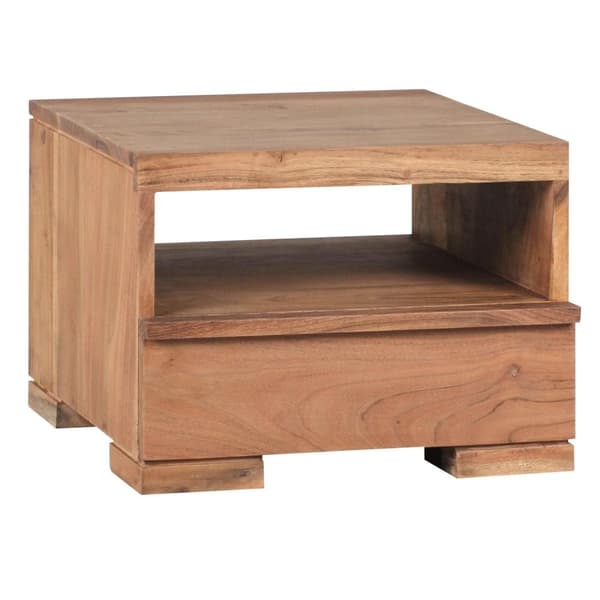 Rootz sengebord massivt træ akacie sengebord kommode 30 cm 1 skuffe opbevaring sengebord i landlig ægte træ
