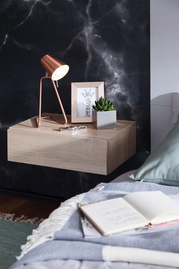 Rootz sengebord til vægmontering 46x15x30cm Sonoma sengebord træ - Væghylde med skuffe - Sengeskab vægplade til flydende boxmadrasser - Vægkonsol hæng