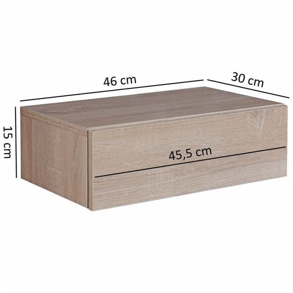 Rootz sengebord til vægmontering 46x15x30cm Sonoma sengebord træ - Væghylde med skuffe - Sengeskab vægplade til flydende boxmadrasser - Vægkonsol hæng