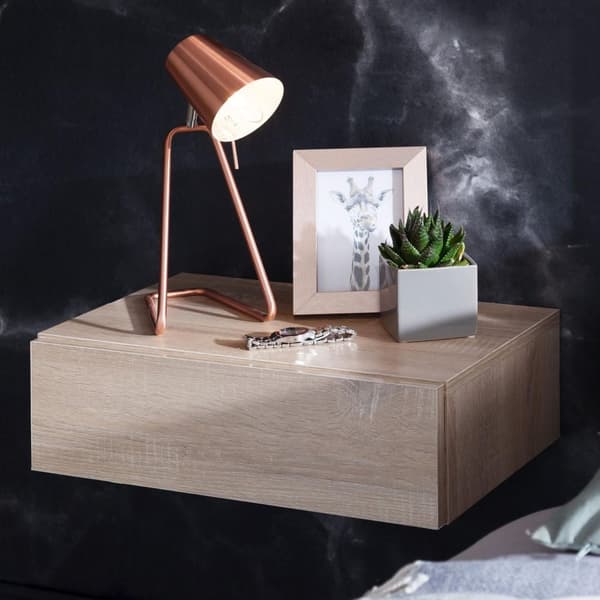 Rootz sengebord til vægmontering 46x15x30cm Sonoma sengebord træ - Væghylde med skuffe - Sengeskab vægplade til flydende boxmadrasser - Vægkonsol hæng