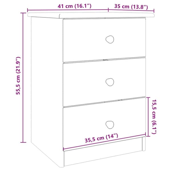 vidaXL Sängbord ALTA 41x35x55,5 cm massiv furu