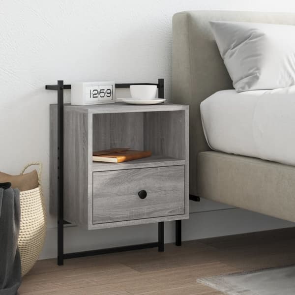 vidaXL væghængt sengebord 40x30x61 cm konstrueret træ grå sonoma-eg