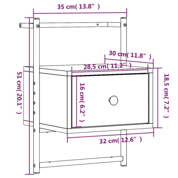 vidaXL væghængt sengebord 35x30x51 cm konstrueret træ røget egetræ