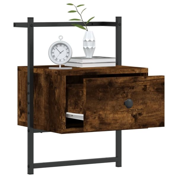 vidaXL væghængt sengebord 35x30x51 cm konstrueret træ røget egetræ