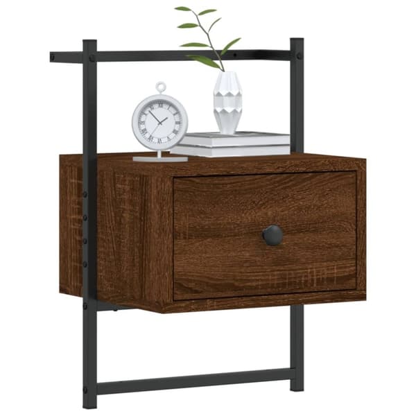 vidaXL væghængt sengebord 35x30x51 cm konstrueret træ brunt egetræ