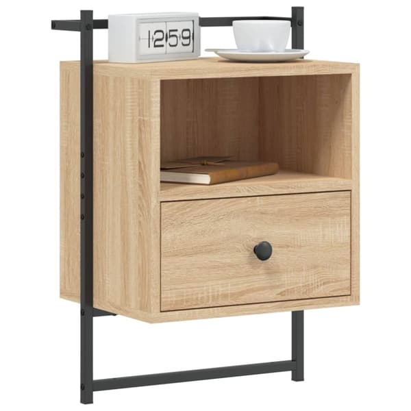 vidaXL væghængt sengebord 40x30x61 cm konstrueret træ sonoma-eg