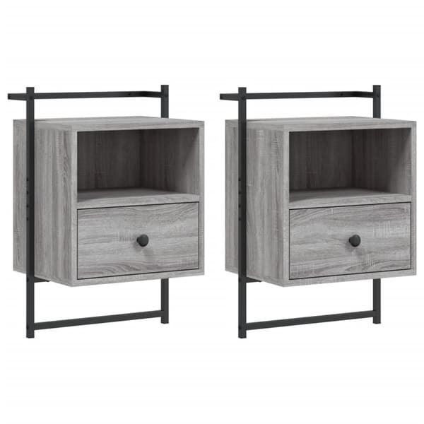 vidaXL Nattbord veggmontert 2 stk grå sonoma 40x30x61cm konstruert tre