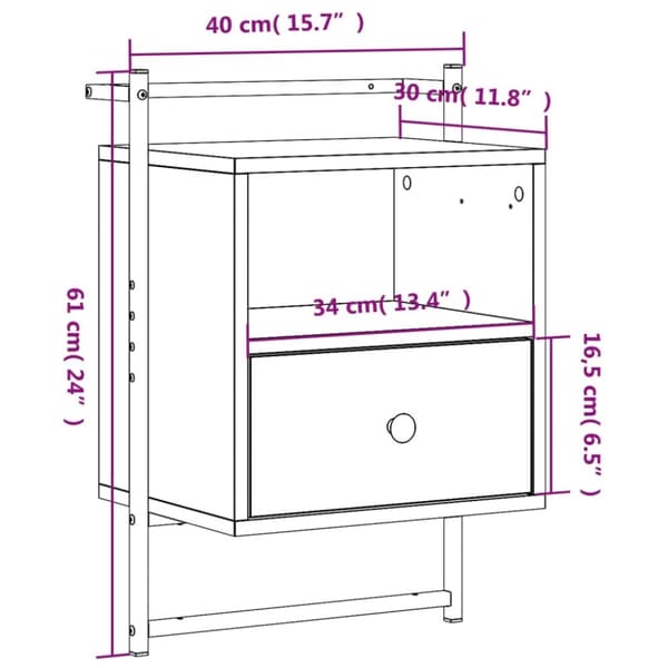 vidaXL væghængt sengebord 40x30x61 cm konstrueret træ brunt egetræ