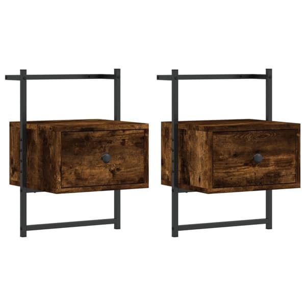 vidaXL Nattbord veggmontert 2 stk røkt eik 35x30x51 cm konstruert tre