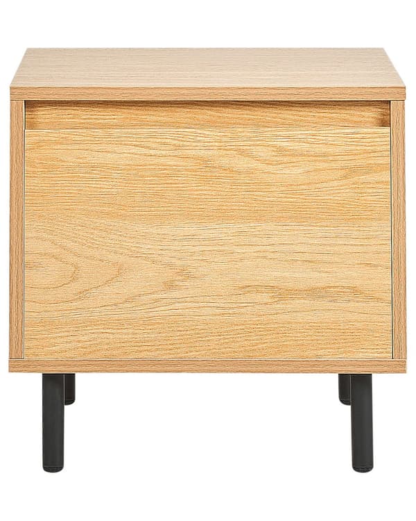 Nattbord Lyst tre Sponplate Svarte metallben 1 skuff Minimalistisk Moderne Soverom Oppbevaring
