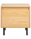Miniatyrbillede 5 af 10: Sengebord lyst træ MDF med skuffe sorte metalben soveværelsesmøbler minimalistisk