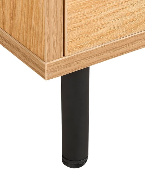 Sengebord lyst træ MDF med skuffe sorte metalben soveværelsesmøbler minimalistisk