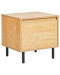 Miniatyrbillede 1 af 10: Sengebord lyst træ MDF med skuffe sorte metalben soveværelsesmøbler minimalistisk