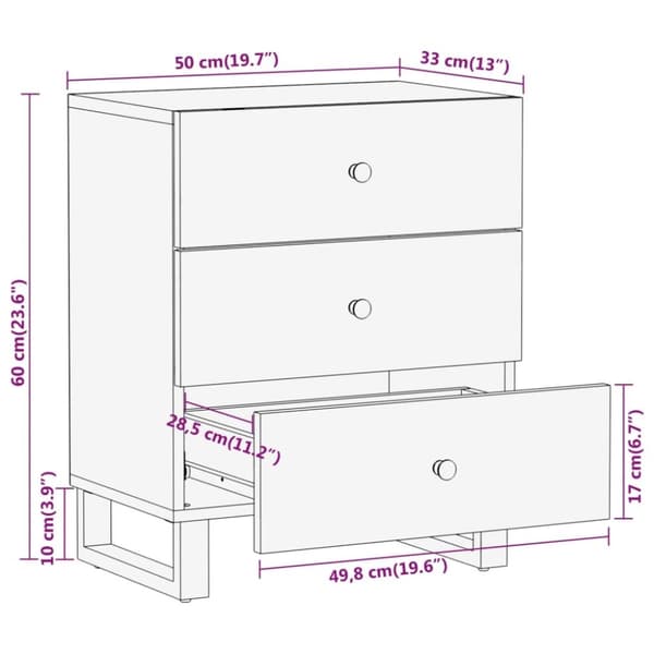 vidaXL Sängbord brun och svart 50x33x60 cm massivt mangoträ