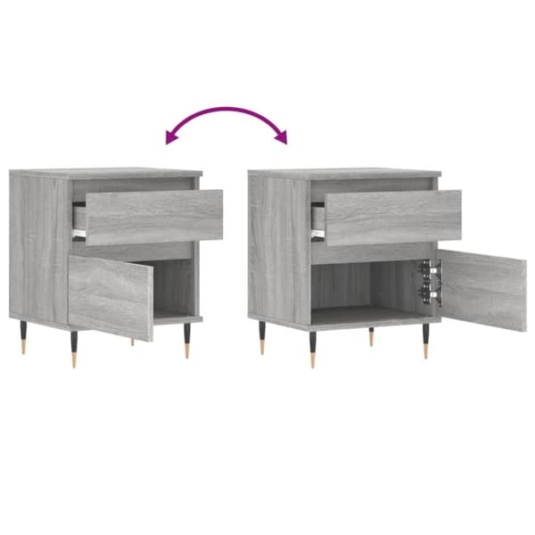 vidaXL sengeborde 2 stk. 40x35x50 cm konstrueret træ grå sonoma-eg