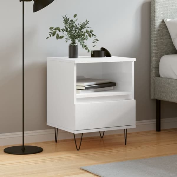 vidaXL sengeskab 40x35x50 cm konstrueret træ hvid højglans