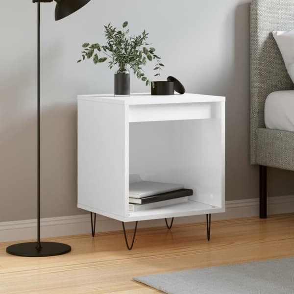 vidaXL sengeskab 40x35x50 cm konstrueret træ hvid højglans
