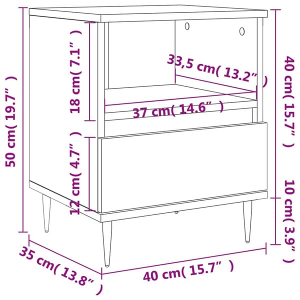 vidaXL Sängbord rökfärgad ek 40x35x50 cm konstruerat trä