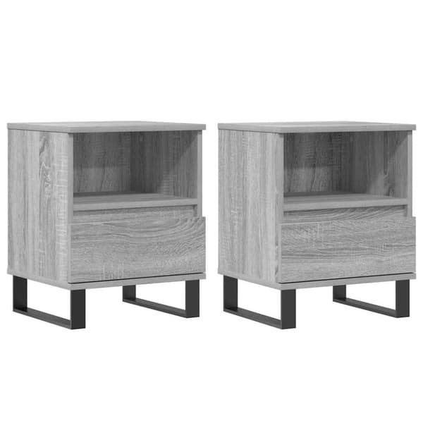 vidaXL sengeborde 2 stk. 40x35x50 cm konstrueret træ grå sonoma-eg