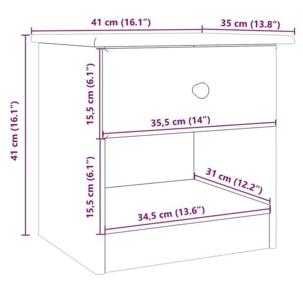 vidaXL sengebord ALTA 41x35x41 cm massivt fyrretræ