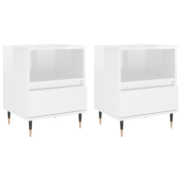 vidaXL sengeskabe 2 stk. 40x35x50 cm konstrueret træ hvid højglans
