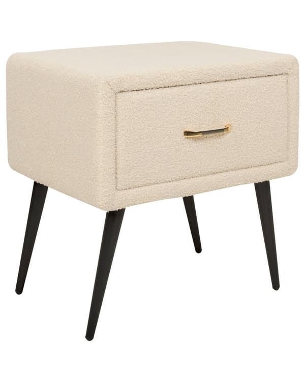 Sengebord Beige Boucle Polstret Design Natbord med Skuffe Minimalistisk Design Soveværelse Tilbehør Bord til Seng Sidebord