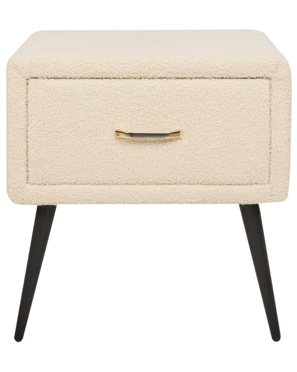 Sengebord Beige Boucle Polstret Design Natbord med Skuffe Minimalistisk Design Soveværelse Tilbehør Bord til Seng Sidebord