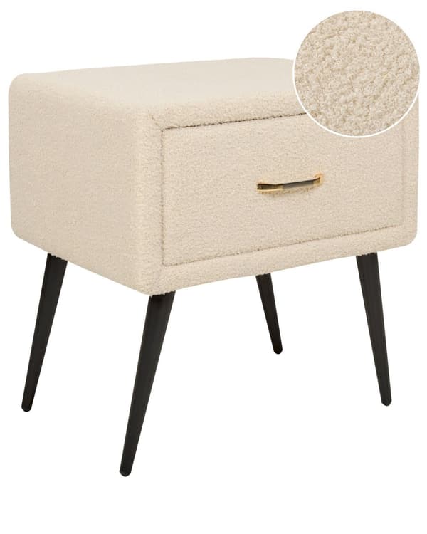 Sengebord Beige Boucle Polstret Design Natbord med Skuffe Minimalistisk Design Soveværelse Tilbehør Bord til Seng Sidebord