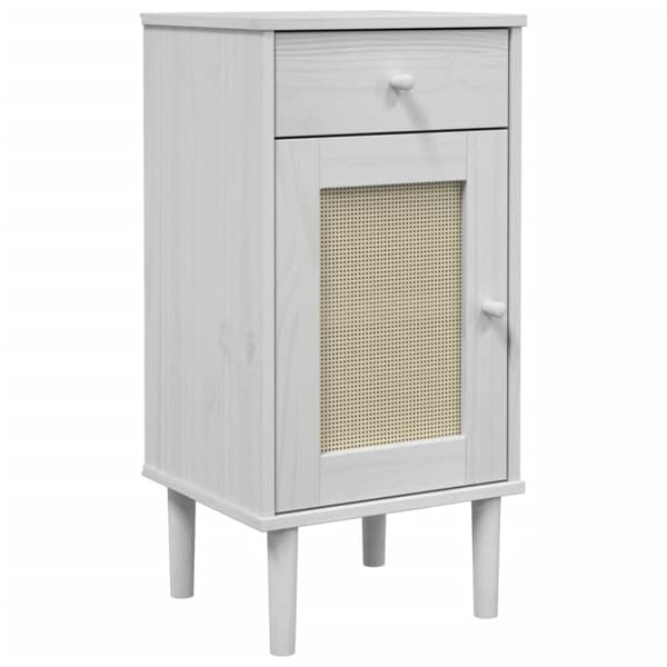 vidaXL Sängbord SENJA rottinglook vit 40x35x80 cm massiv furu