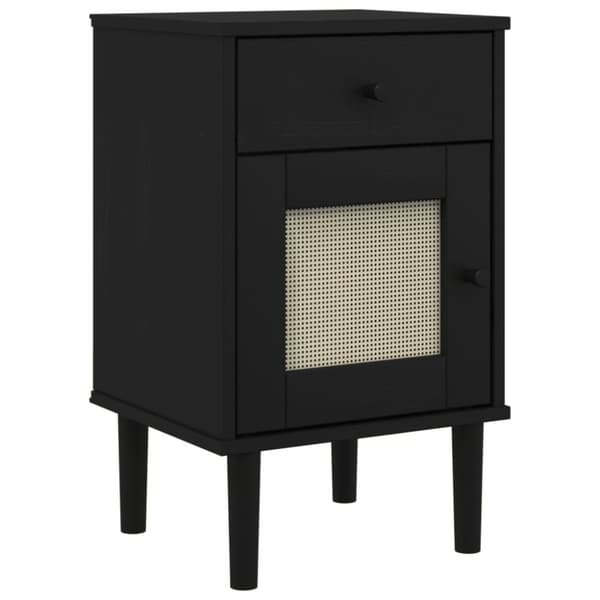 vidaXL Yöpöytä SENJA rottinkityyli musta 40x35x65 cm täysi mänty