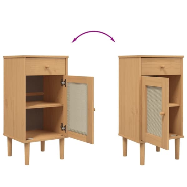 vidaXL sengebord SENJA rattanlook 40x35x80 cm massivt fyrretræ brun