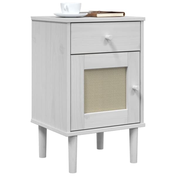 vidaXL sengebord SENJA rattanlook 40x35x65 cm massivt fyrretræ hvid