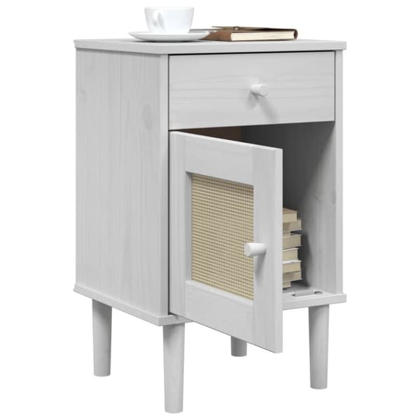 vidaXL sengebord SENJA rattanlook 40x35x65 cm massivt fyrretræ hvid