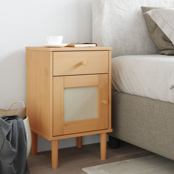 vidaXL Yöpöytä SENJA rottinkityyli ruskea 40x35x65 cm täysi mänty