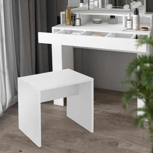 Påklædningsbord med spejl 90x38x138 cm hvid inkl. skammel ML-Design