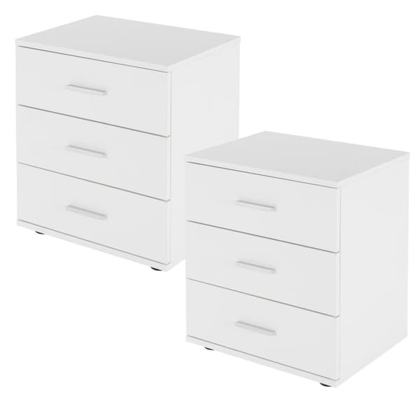 ML-Design säng Vit med 3 lådor sängbord av spånskivor tabell Schlichter nattduksbordet 45x34x50 cm (BxHxD) som är lämpliga för varje
