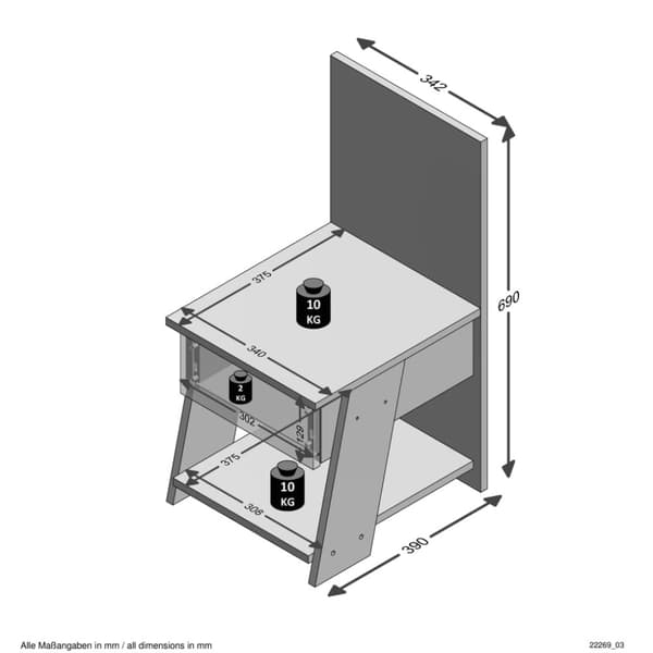 FMD sengebord med 1 skuffe 34,2x39x69 cm sandfarvet egetræsfarve