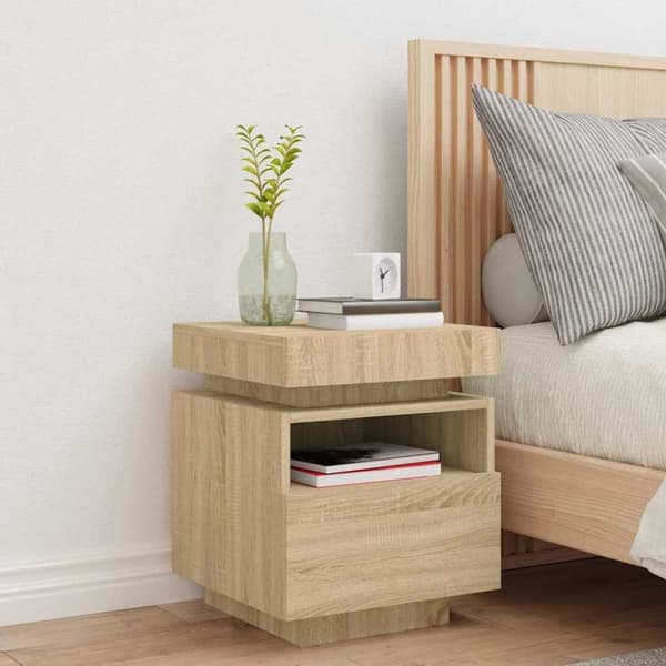 vidaXL Nattbord med LED sonoma eik 40x39x48,5 cm